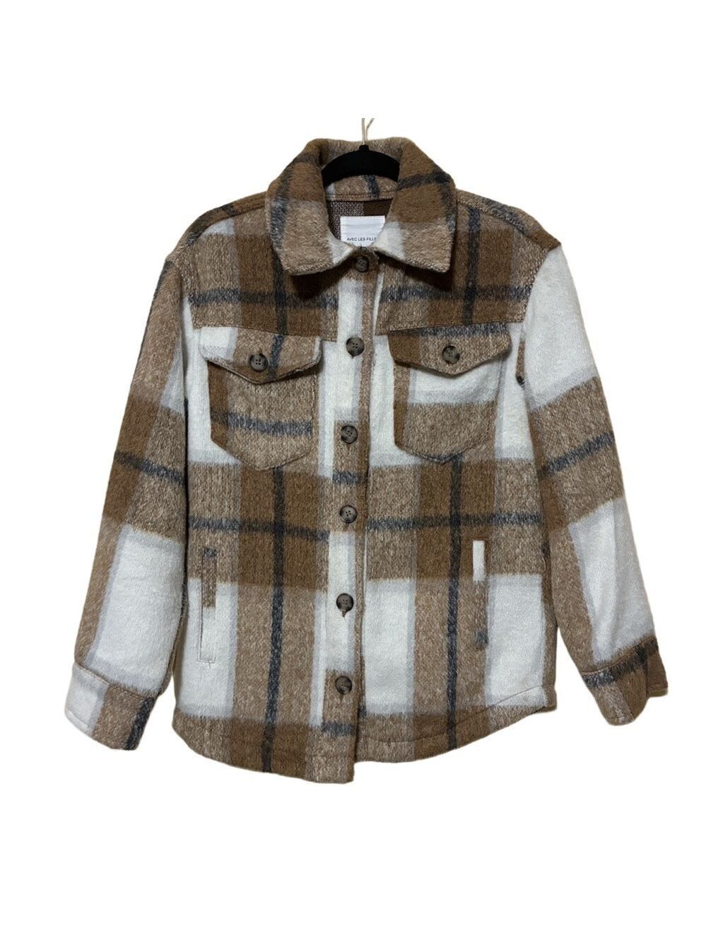 Avec Les Filles Plaid Shacket Jacket Women’s XS Brown Pocket Front Anthropologie